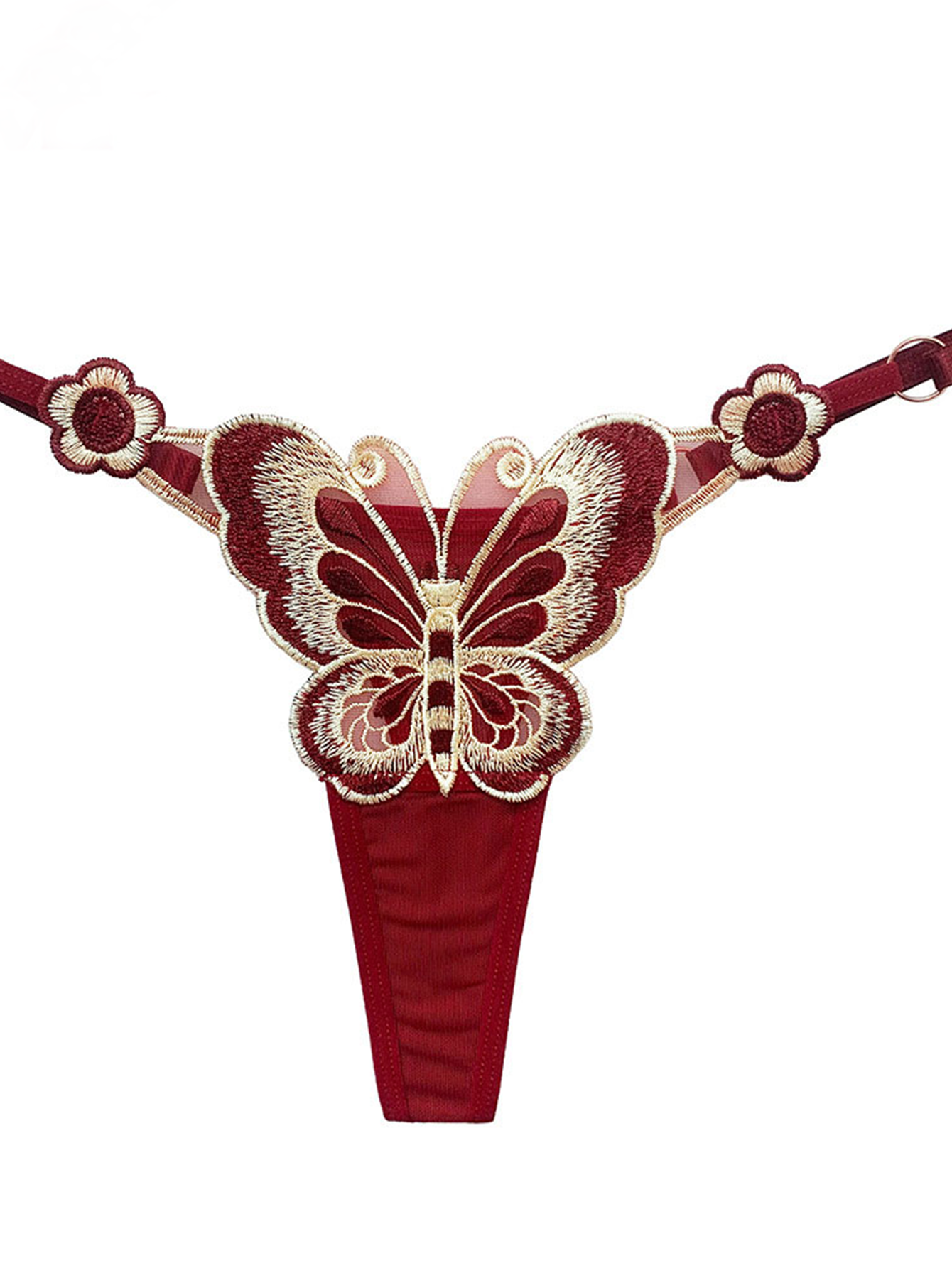 Butterfly Embroidery Low Waist Thong Panty