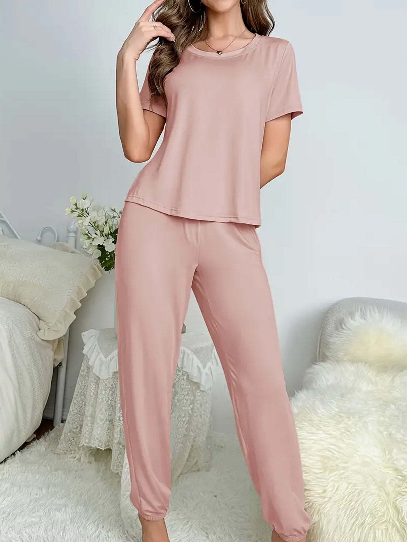 Comfy Solid Lounge Set - Dusty Pink
