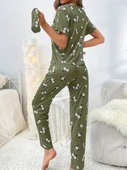 Floral Print Loose Pajama Set - Green