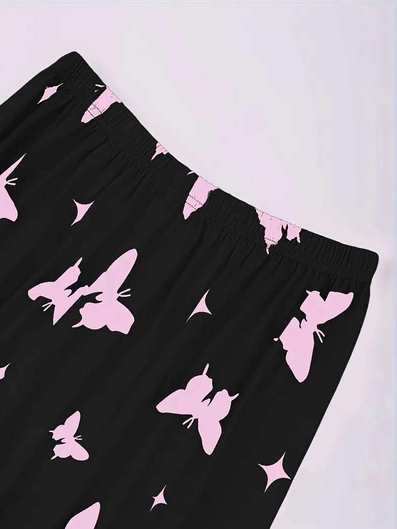 Heart Print Pajama Set - Black