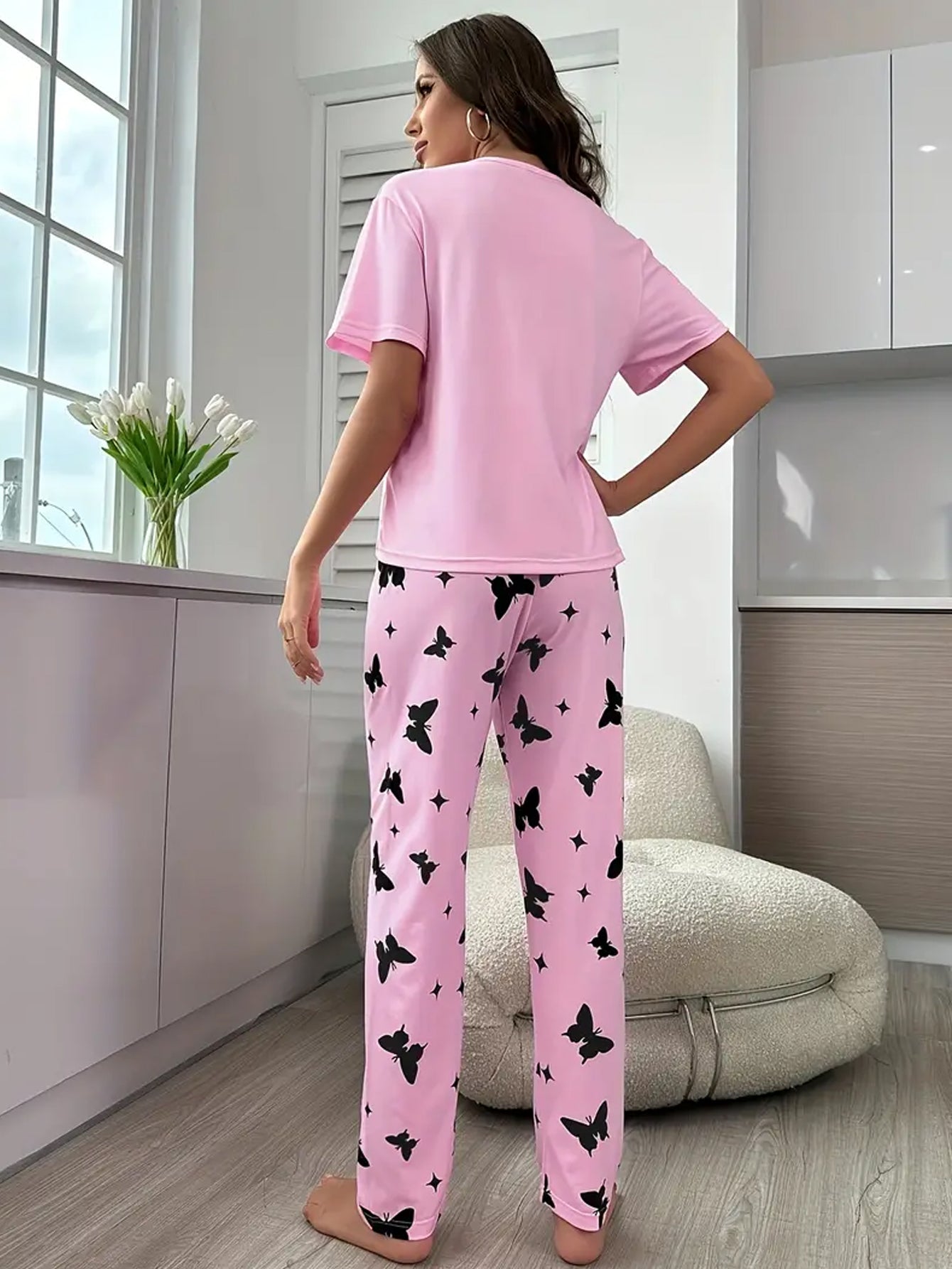 Heart Print Pajama Set - Pink