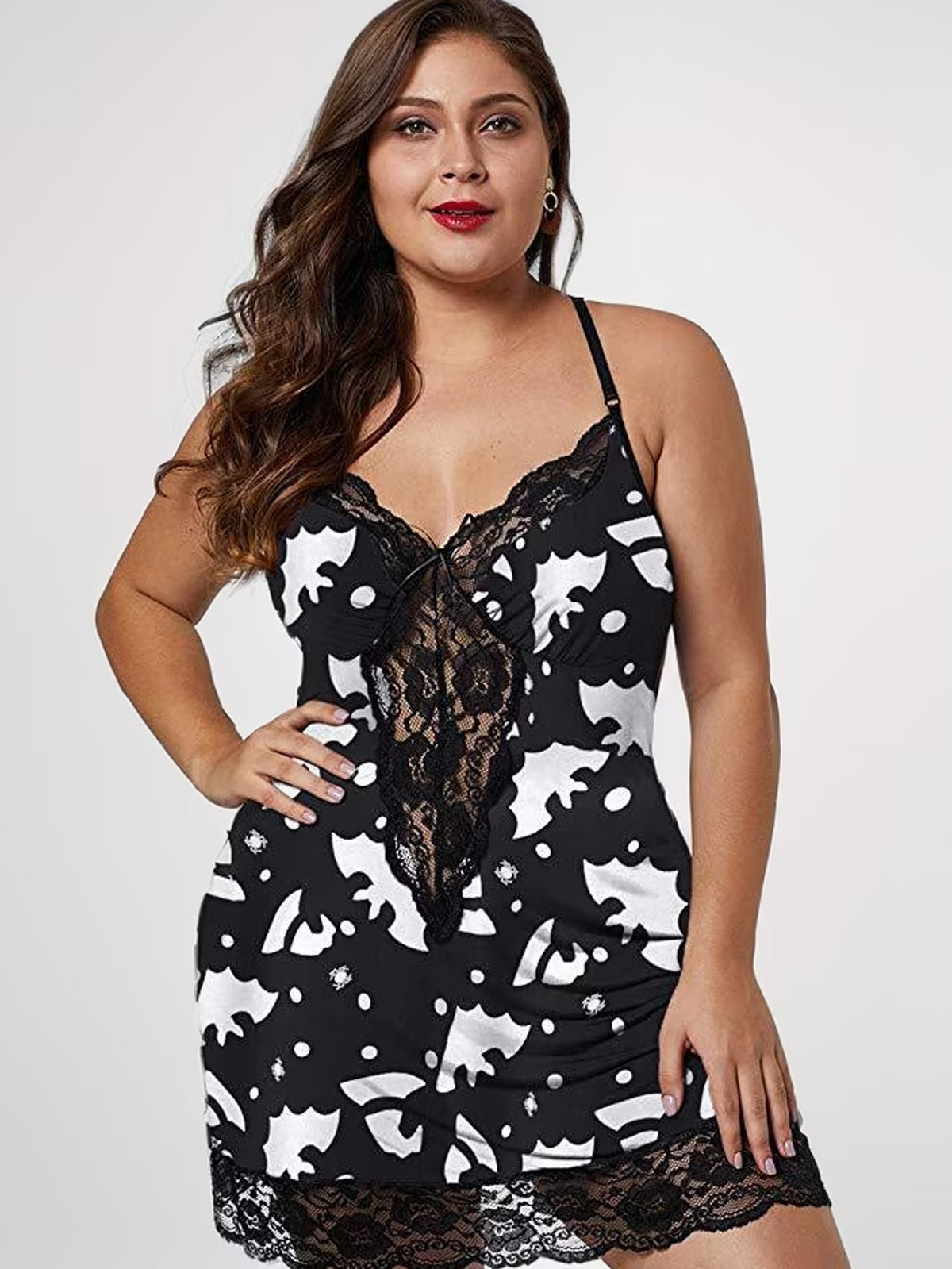 Plus Size Casual Floral Printed V-Neck Cami Nightdress